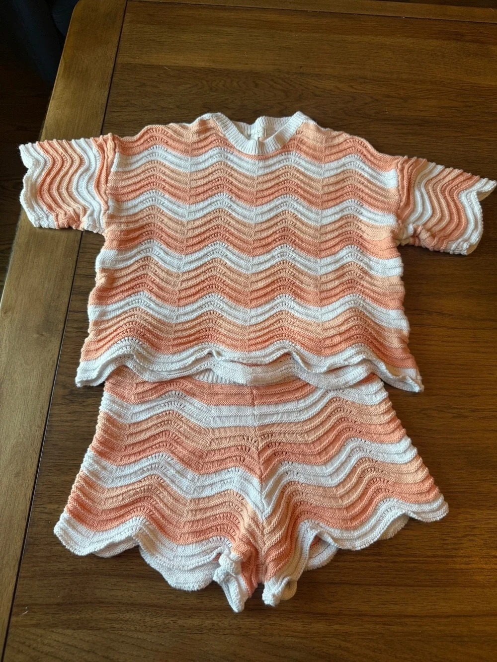 Jessica Simpson Peach and White Crochet Sweater Top
